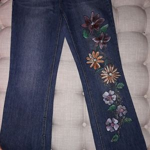 Hand Painted Jeans with Flowers